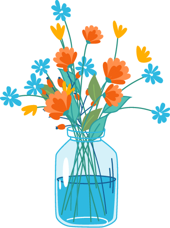 A vase of colorful daisies.